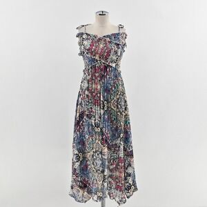Anthropologie‎ Smocked Gauze Criss-Cross Dress Size S Floral Tie Shoulder Boho